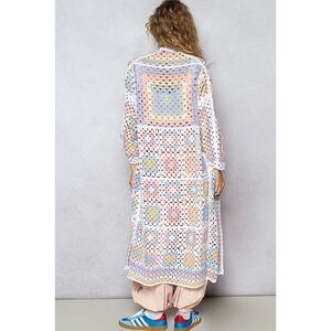 NWT POL Bohemian White Granny Square Crochet Cardigan Duster Sweater One Size
